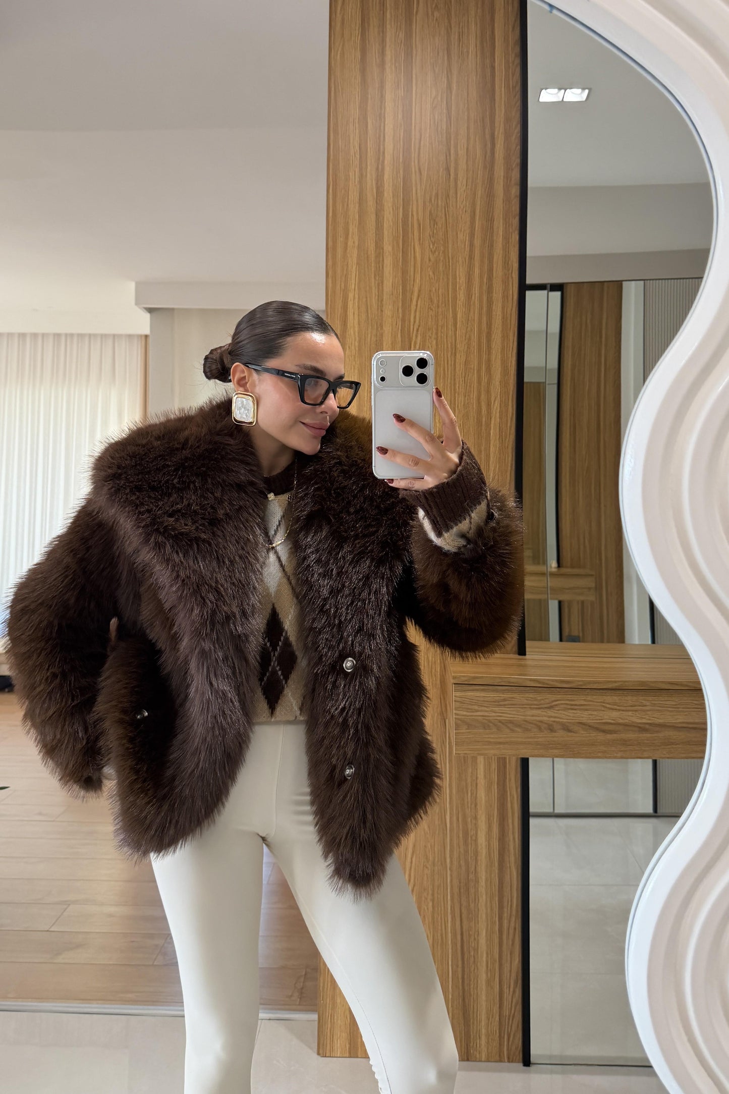 Beyonce Kahve Yakalı Premium Kürk