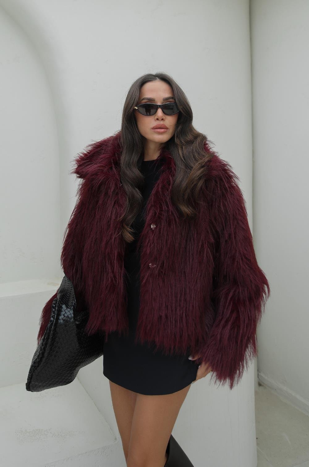 BORDO SAÇAKLI KÜRK MONT