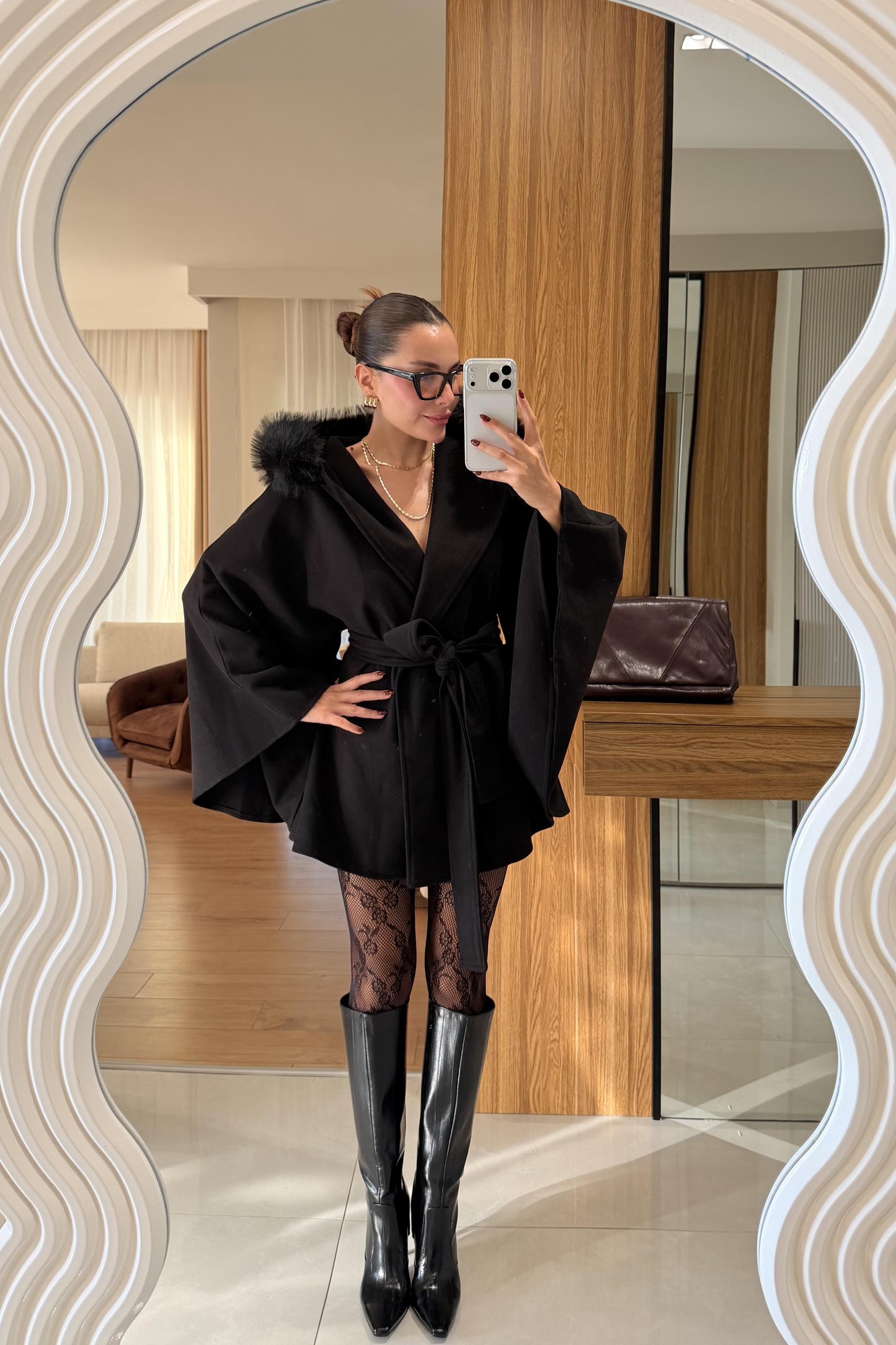 Darking Siyah Kürklü Panço