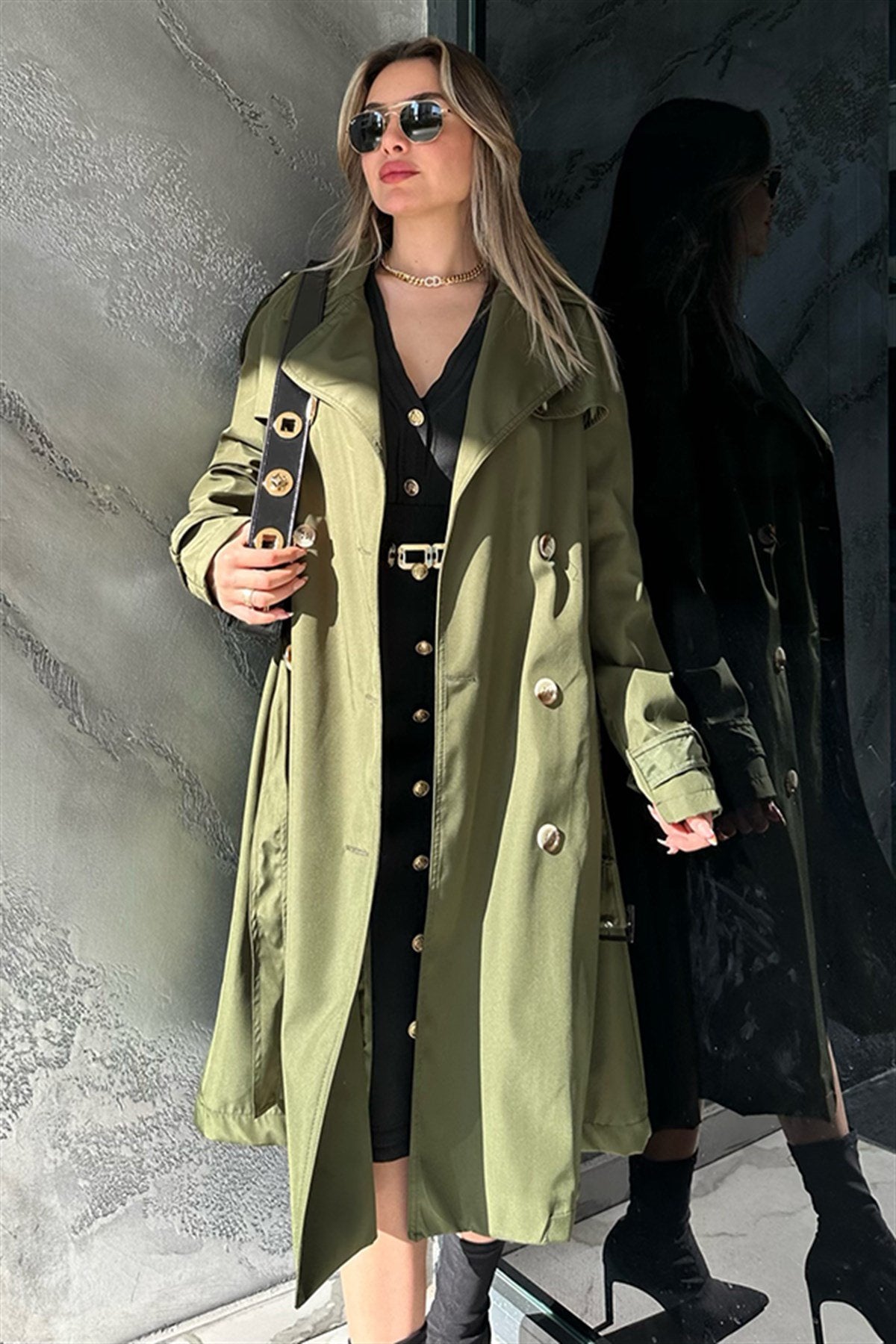 Dıanna haki yeşil trençkot