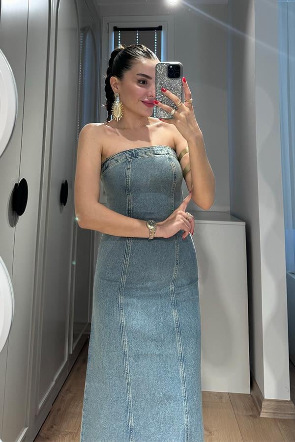 Keitha Straplez Orj Marka Denim Elbise