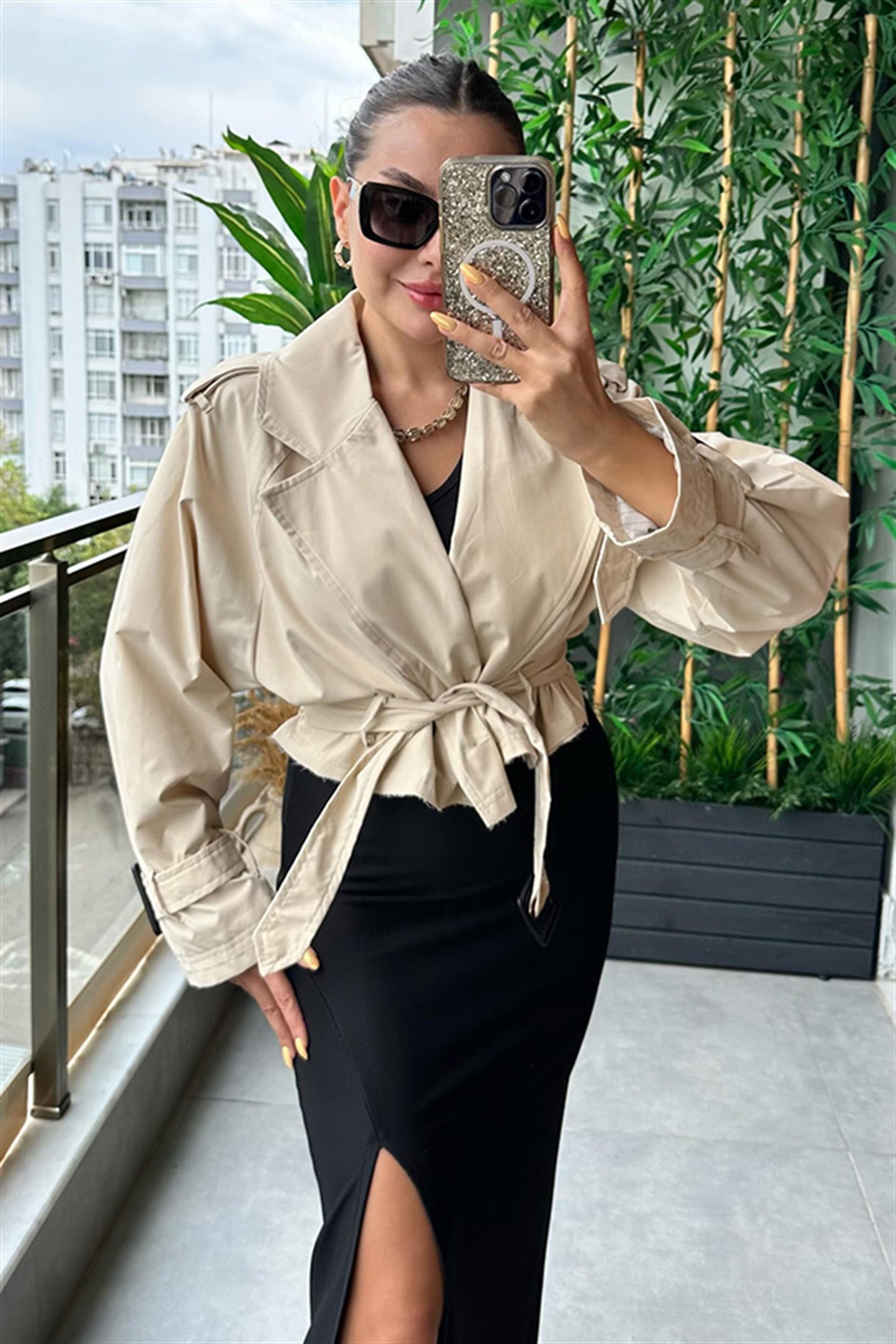 Loose mini ekru trençkot