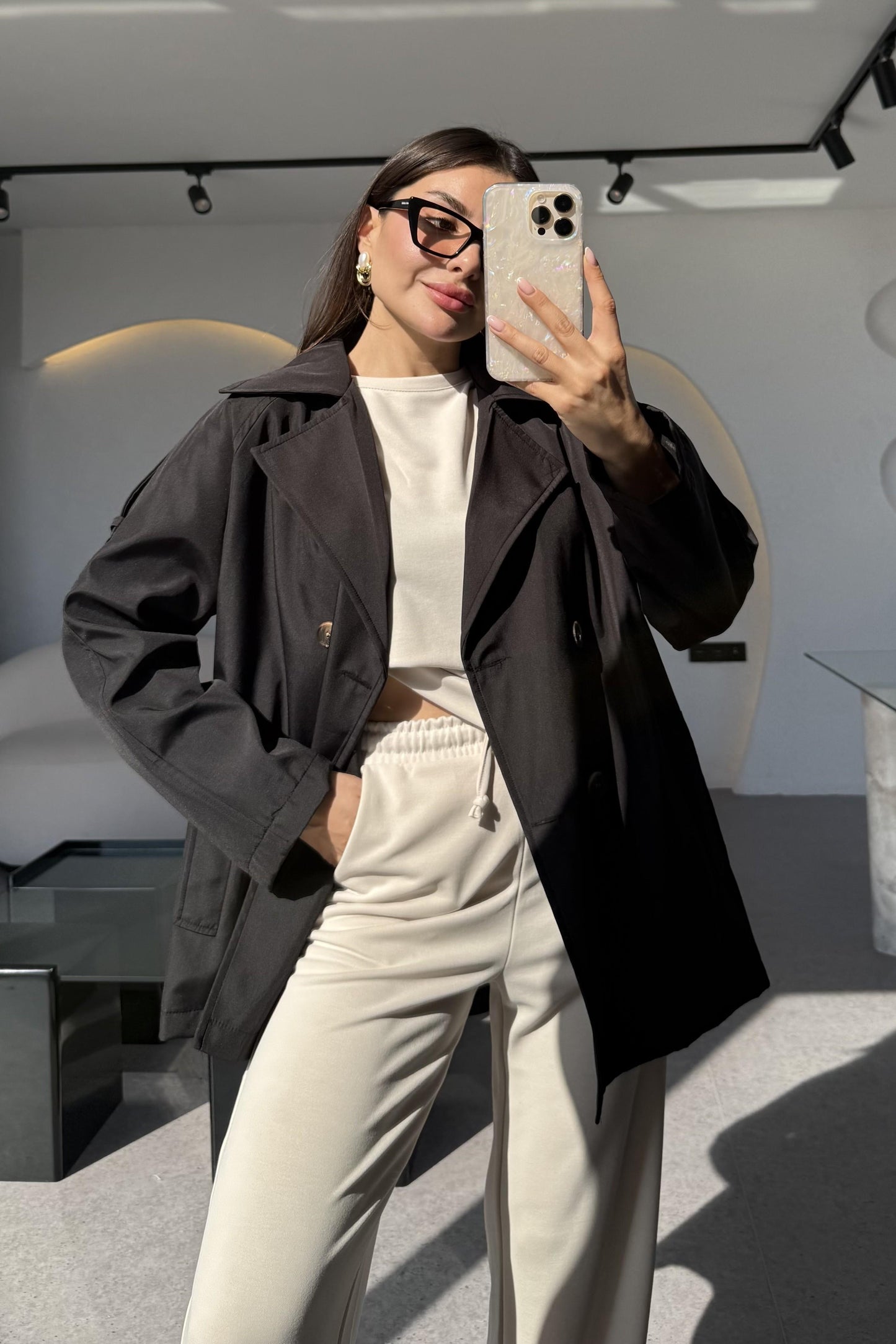 Markie Siyah İç Astarlı Trenç