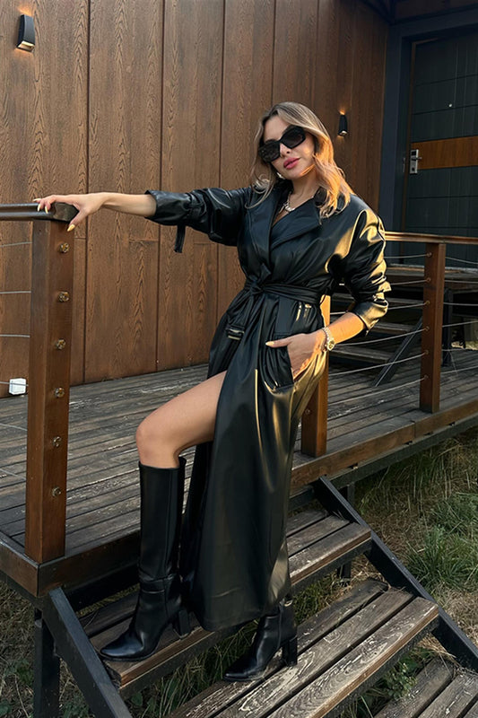 Alina Belden Bağlamalı Deri Trençkot