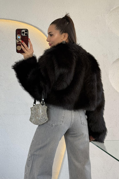 Antoly Siyah Crop Kürk