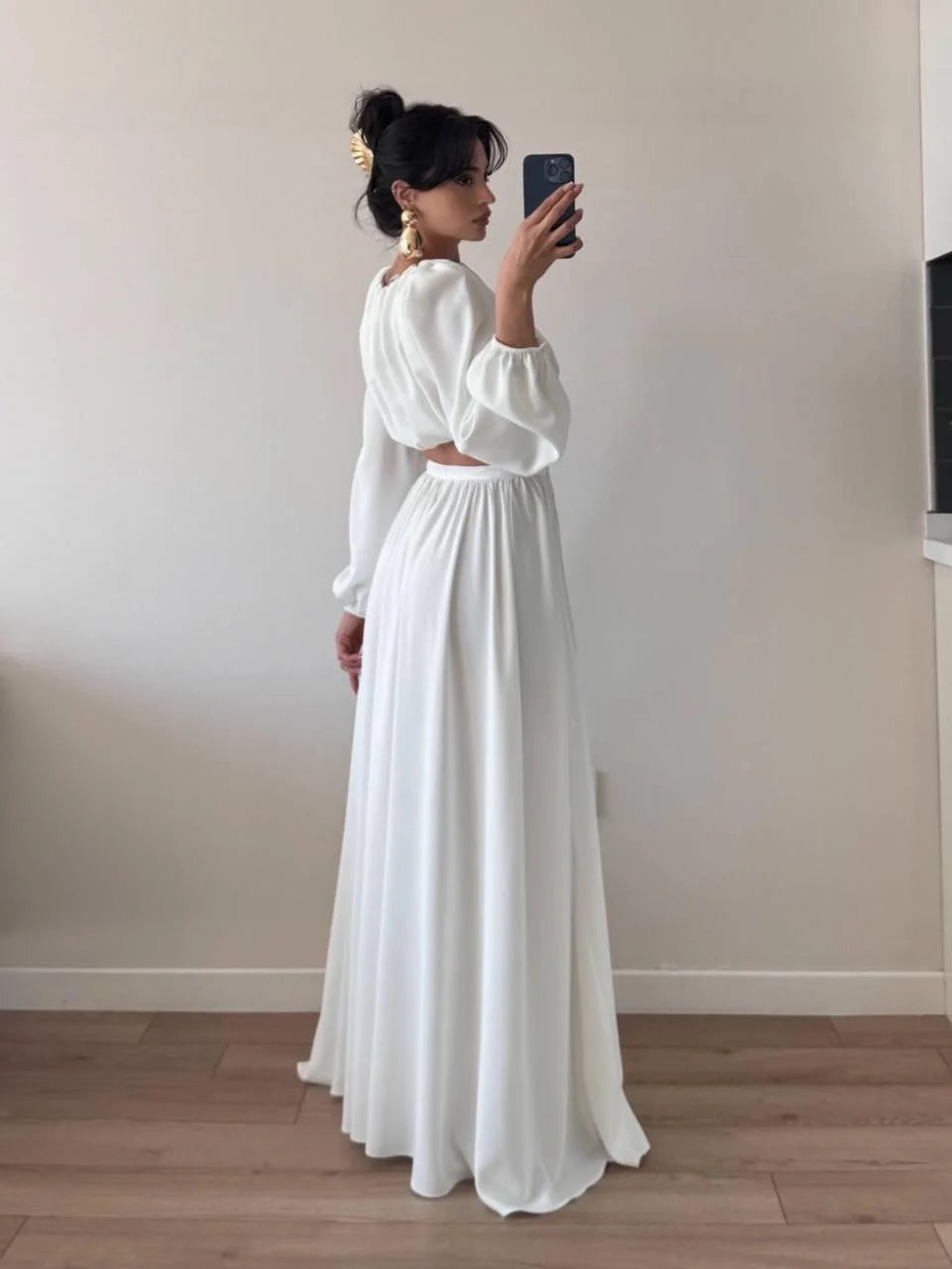 Büzgülü Omzu Vatkalı Etekli İkili Takım