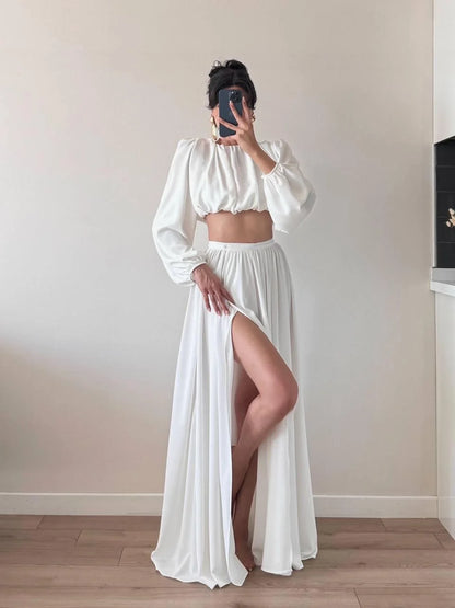 Büzgülü Omzu Vatkalı Etekli İkili Takım