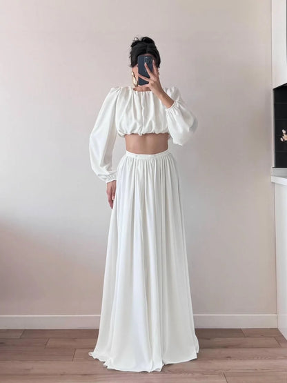 Büzgülü Omzu Vatkalı Etekli İkili Takım