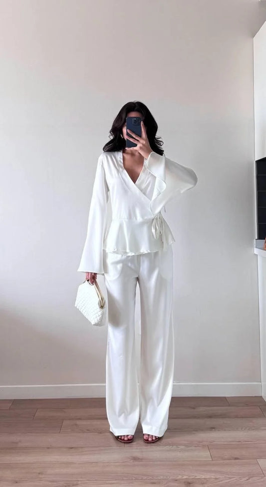 Kruvaze Yaka Saten İkili Takım