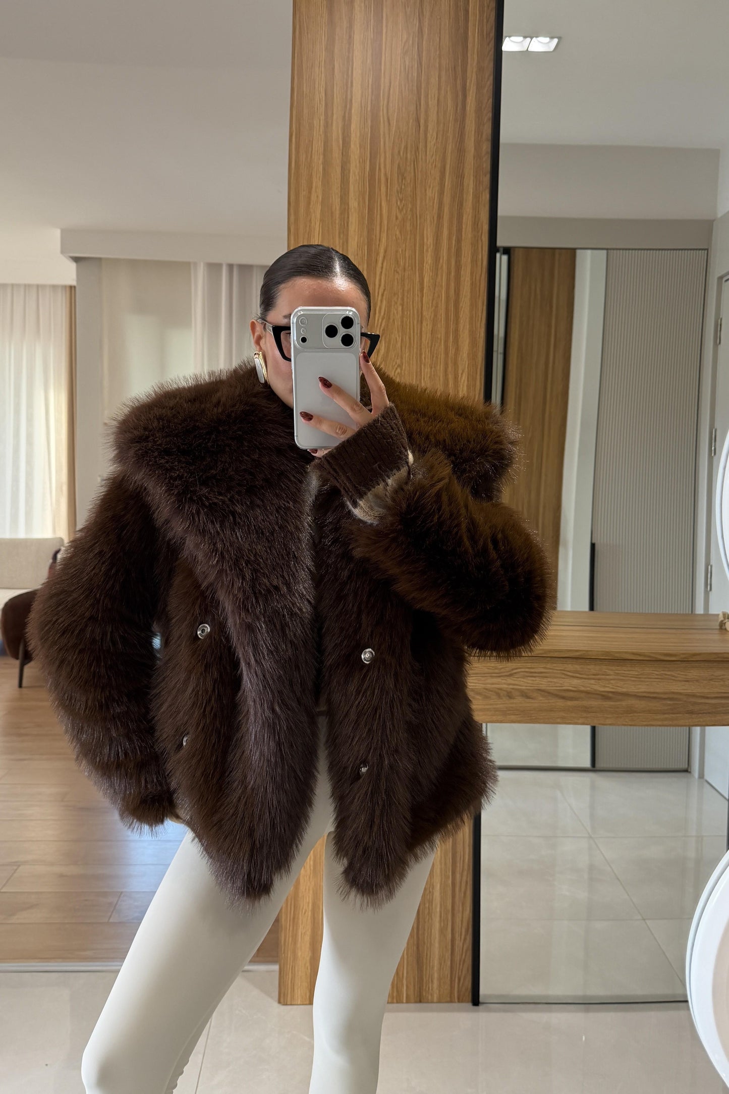 Beyonce Kahve Yakalı Premium Kürk