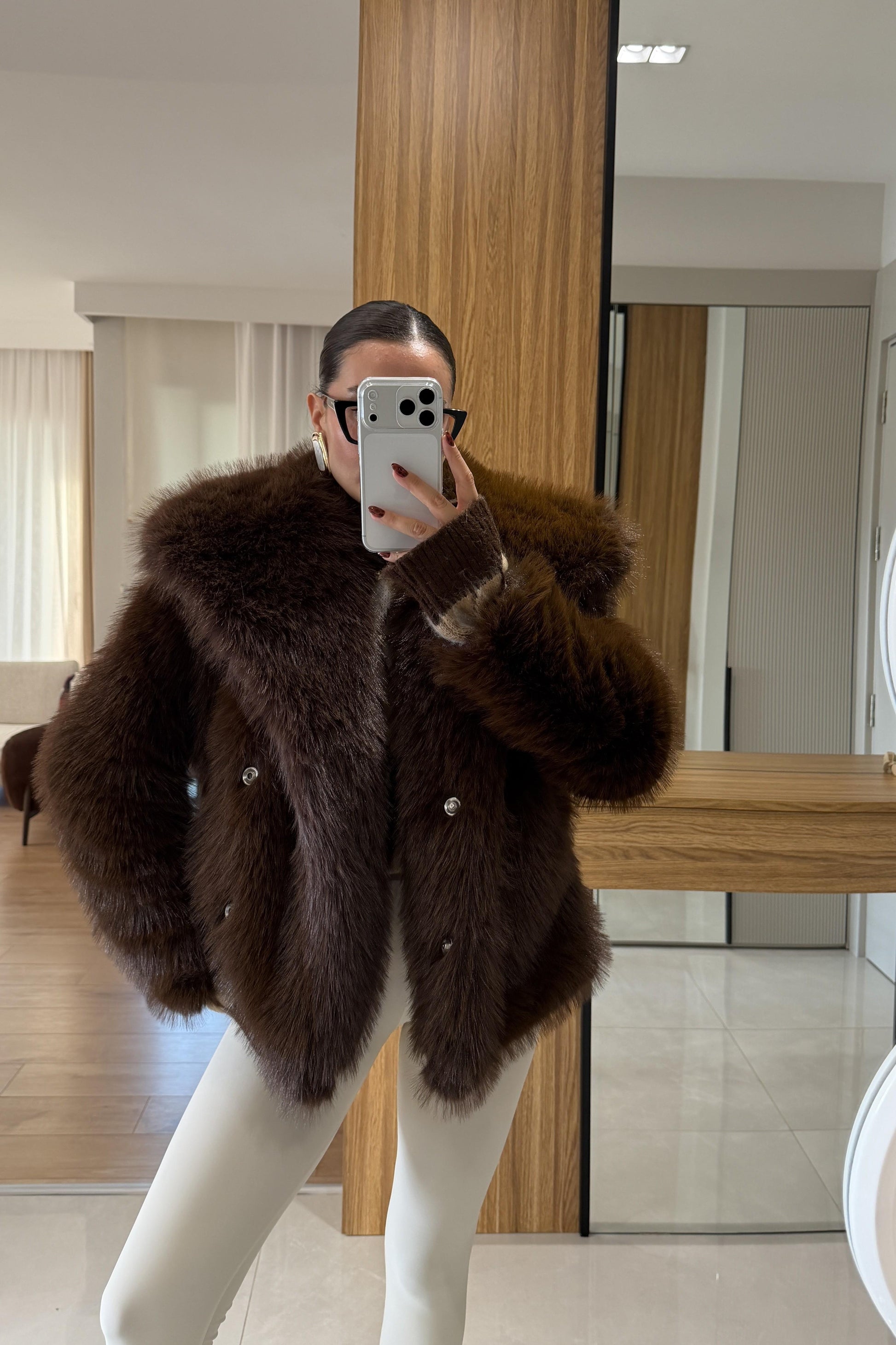 Beyonce Kahve Yakalı Premium Kürk