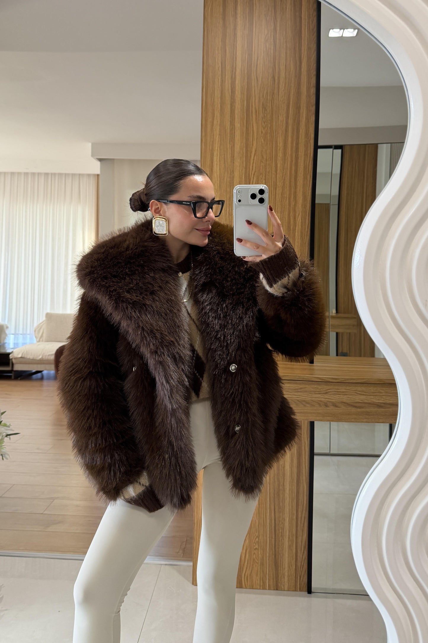 Beyonce Kahve Yakalı Premium Kürk