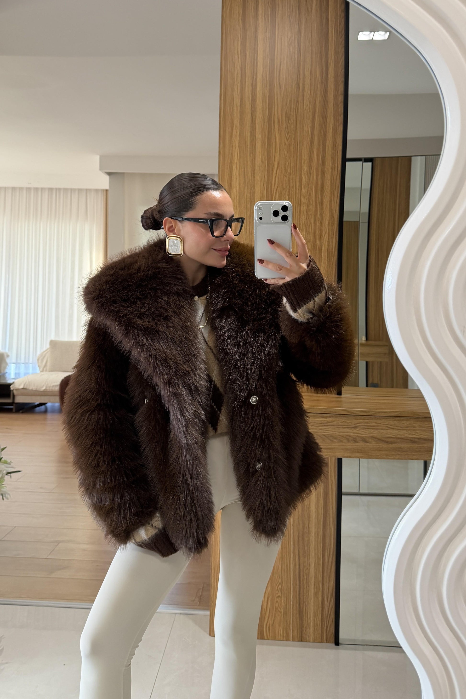 Beyonce Kahve Yakalı Premium Kürk