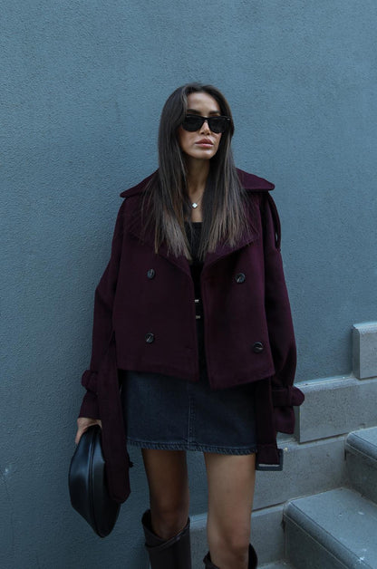 BORDO ALTI KEMERLI KISA KAŞE KABAN