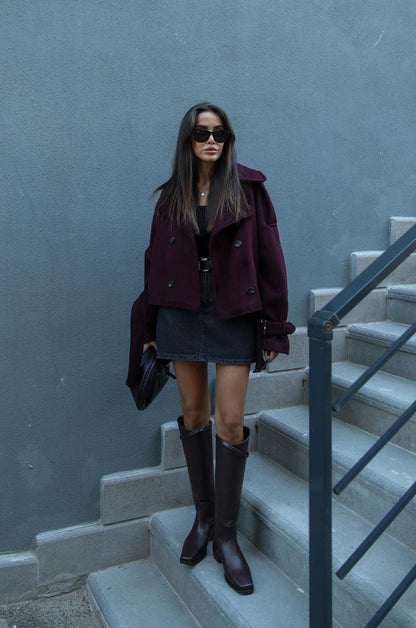 BORDO ALTI KEMERLI KISA KAŞE KABAN