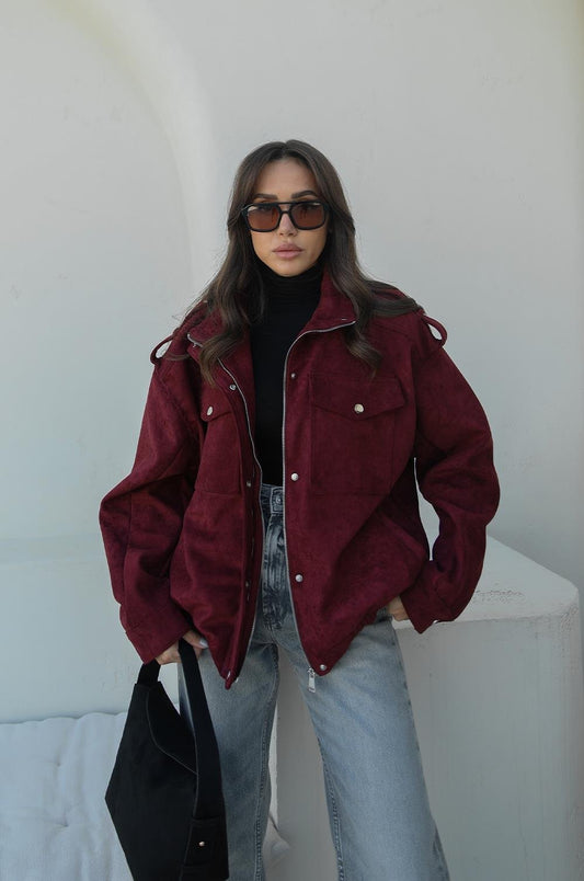 BORDO PREMIUM FABRIC DERI SÜET CEKET