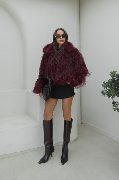 BORDO SAÇAKLI KÜRK MONT