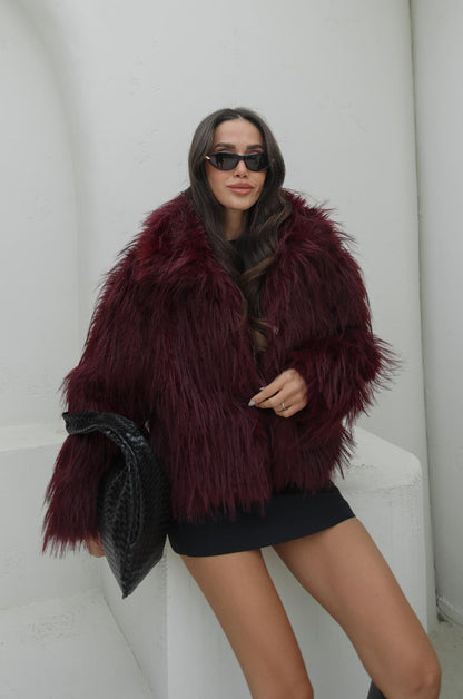 BORDO SAÇAKLI KÜRK MONT