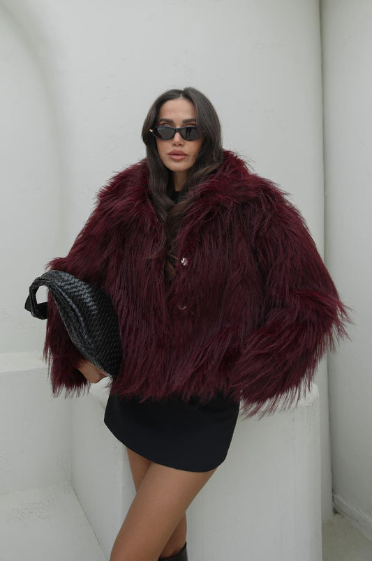 BORDO SAÇAKLI KÜRK MONT