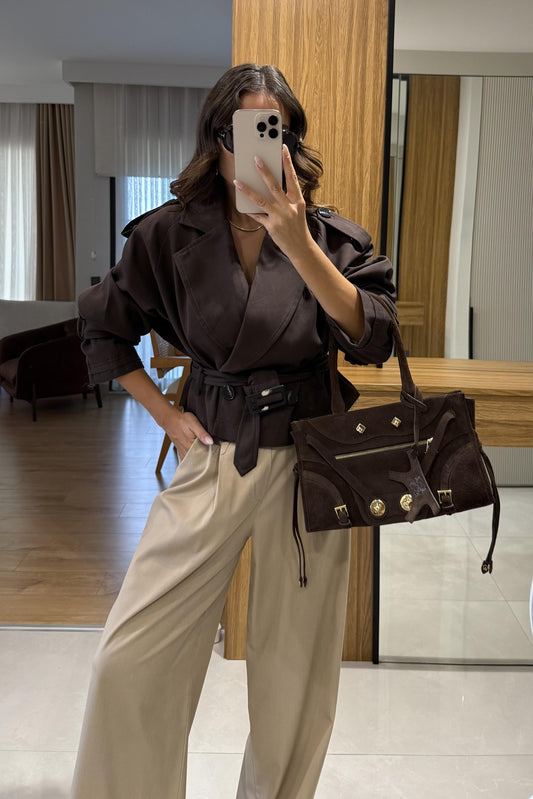 Bravello Kahve Kemerli Trenç