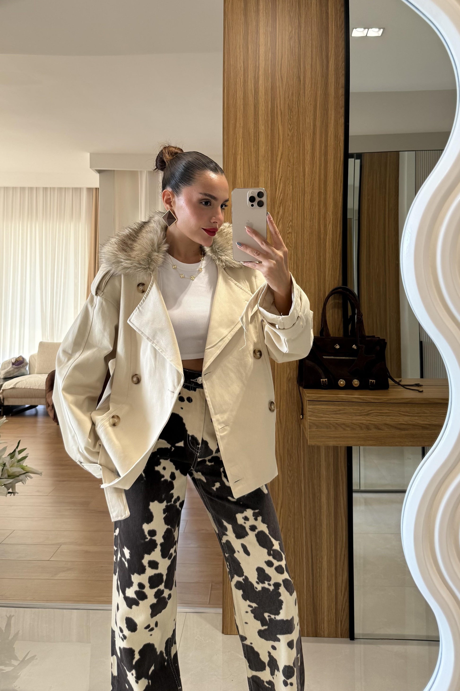 Cabral Krem Çıkarılabilir Kürklü Trenç