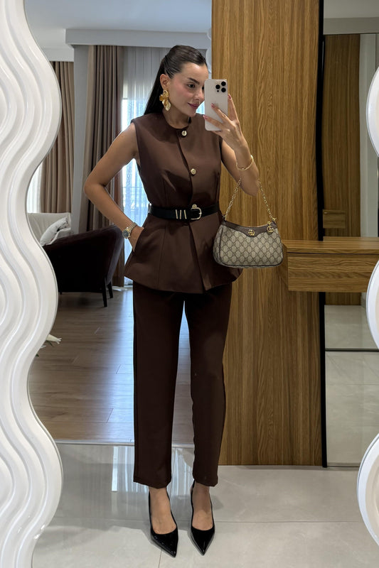 Carter Acı Kahve Kemerli Premium Takım