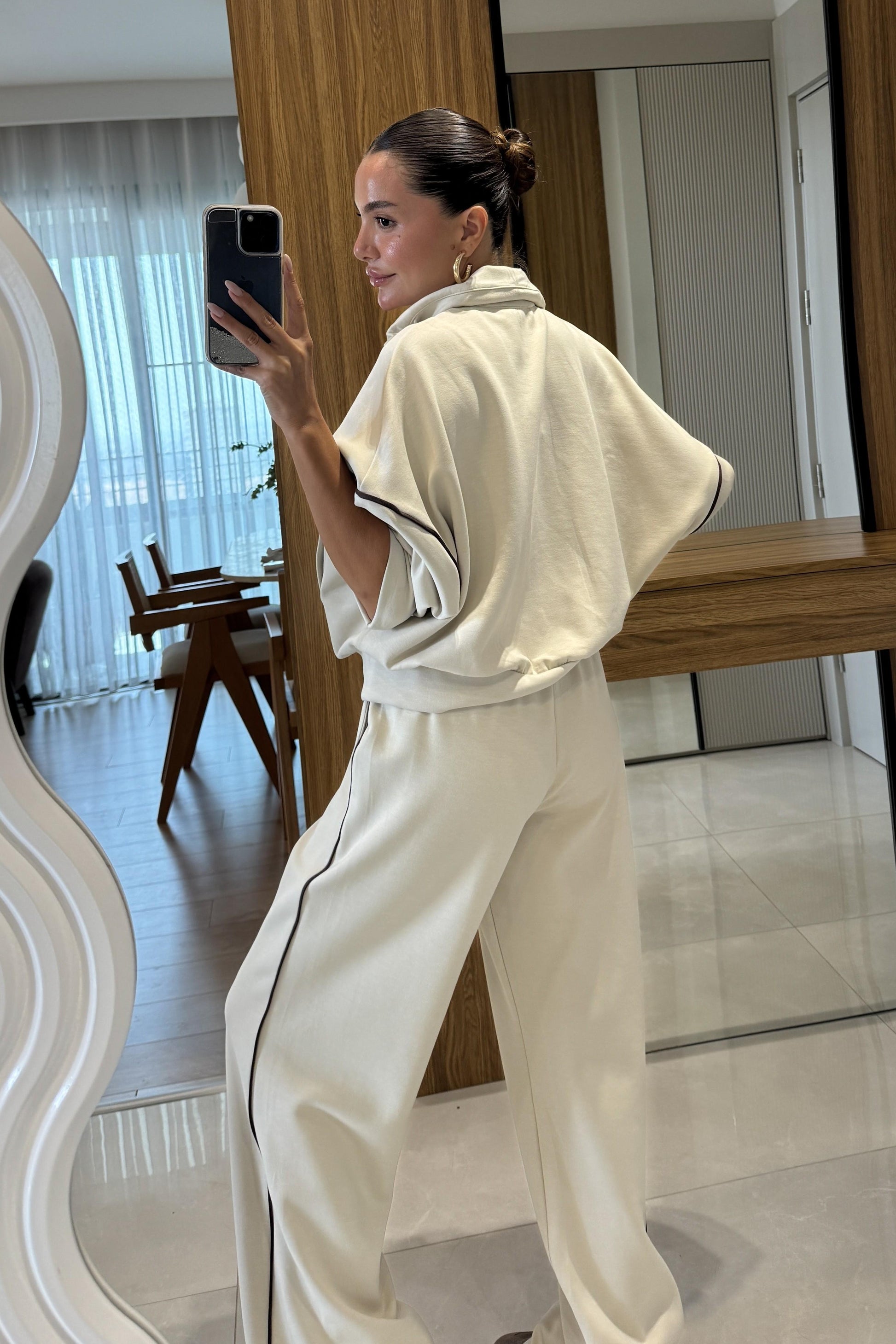 Cheva Biyeli Ekru Oversize Eşofman Takımı