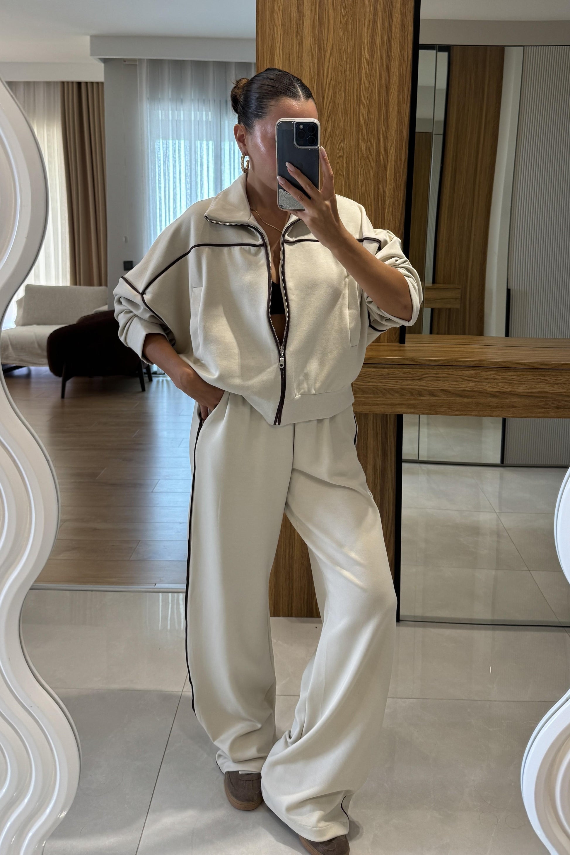 Cheva Biyeli Ekru Oversize Eşofman Takımı