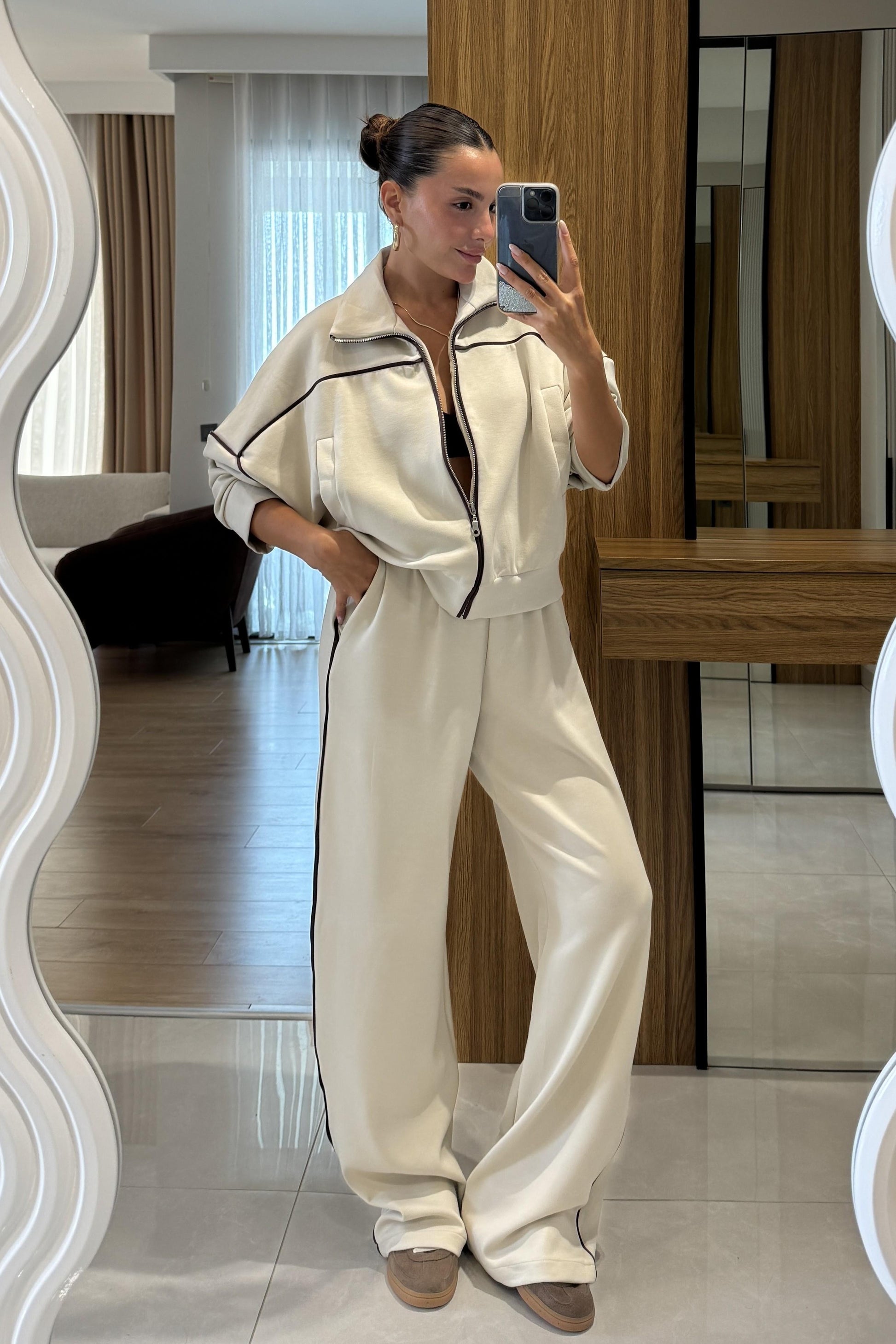 Cheva Biyeli Ekru Oversize Eşofman Takımı