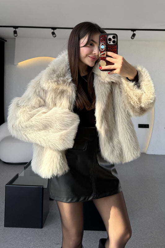 Chirista Krem Premium Kalite Yakalı Kürk