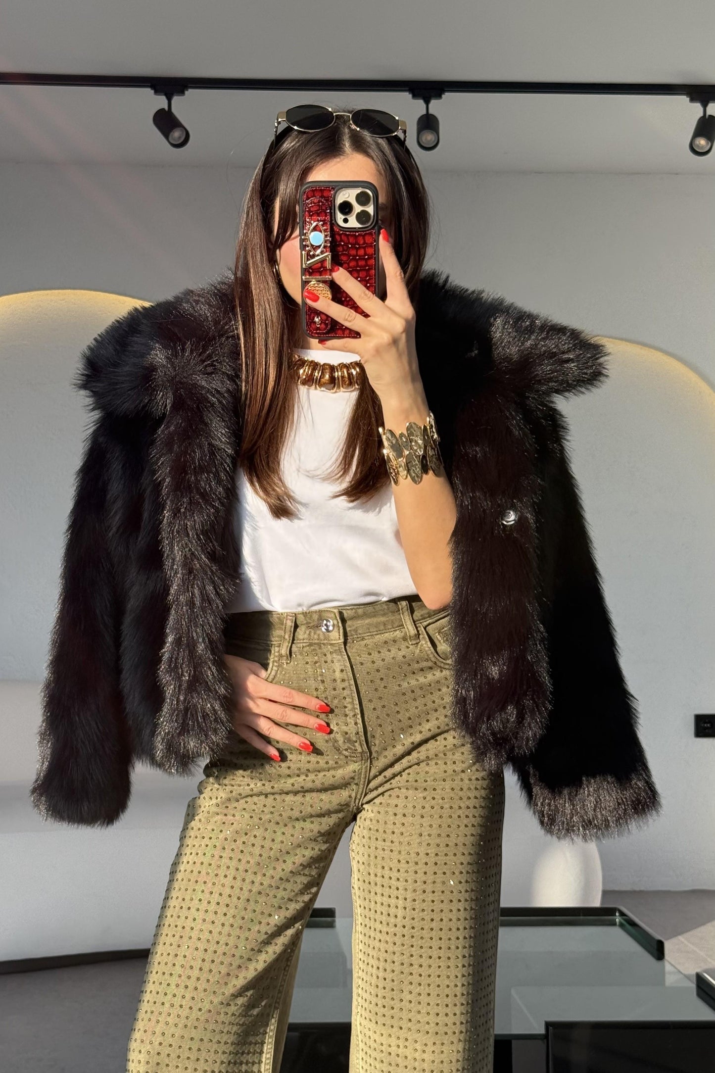 Chirista Siyah Premium Kalite Yakalı Kürk