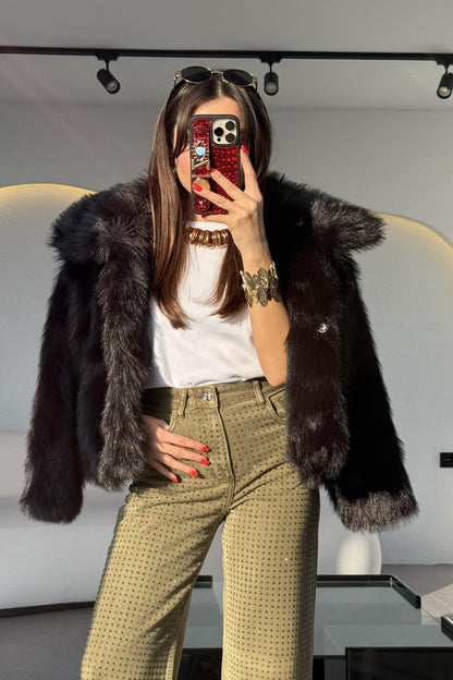 Chirista Siyah Premium Kalite Yakalı Kürk