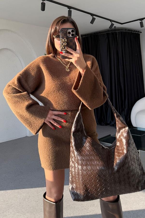 Darcio Acı Kahve Yumoş Kazak Etek Takım