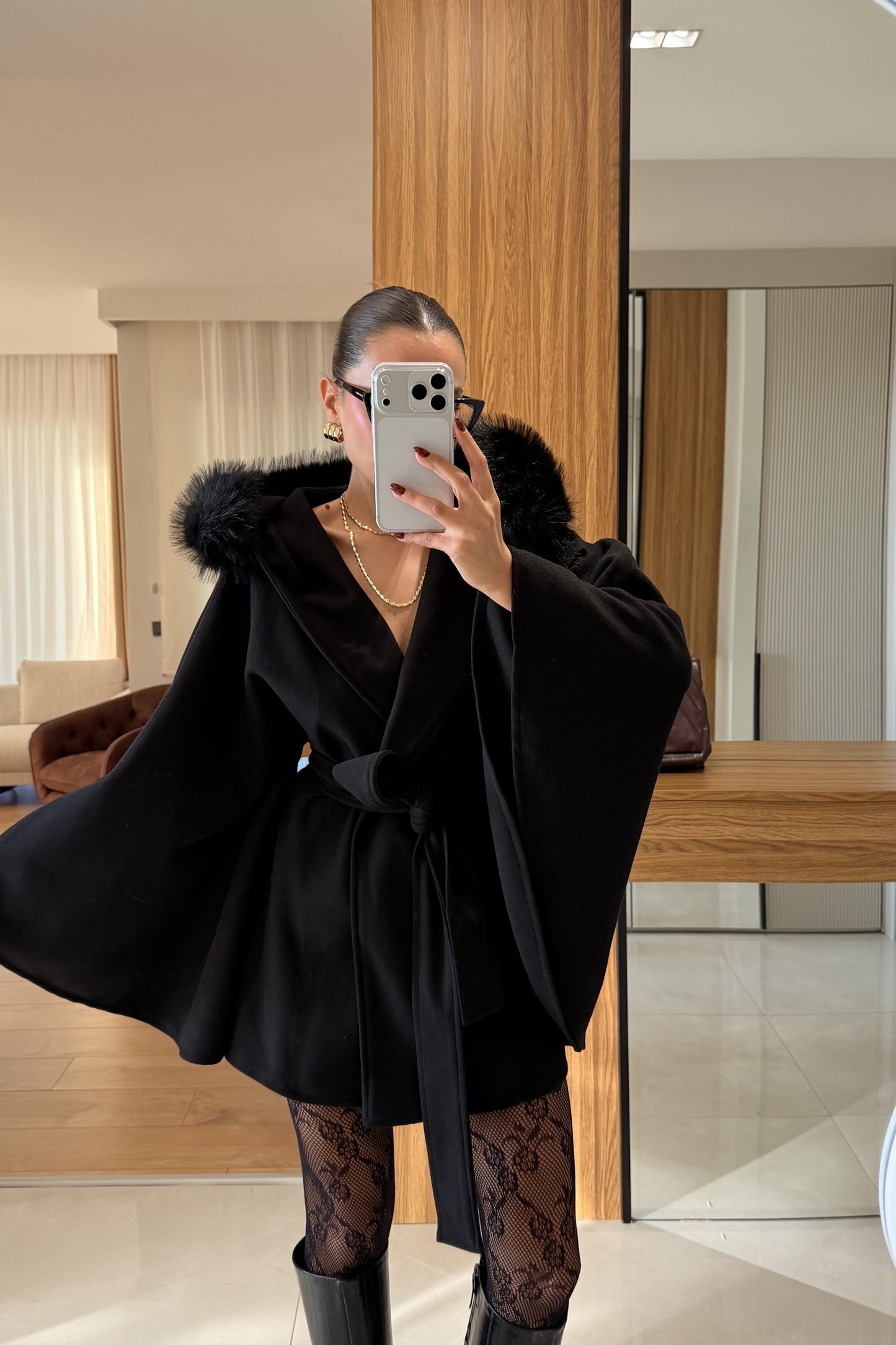 Darking Siyah Kürklü Panço