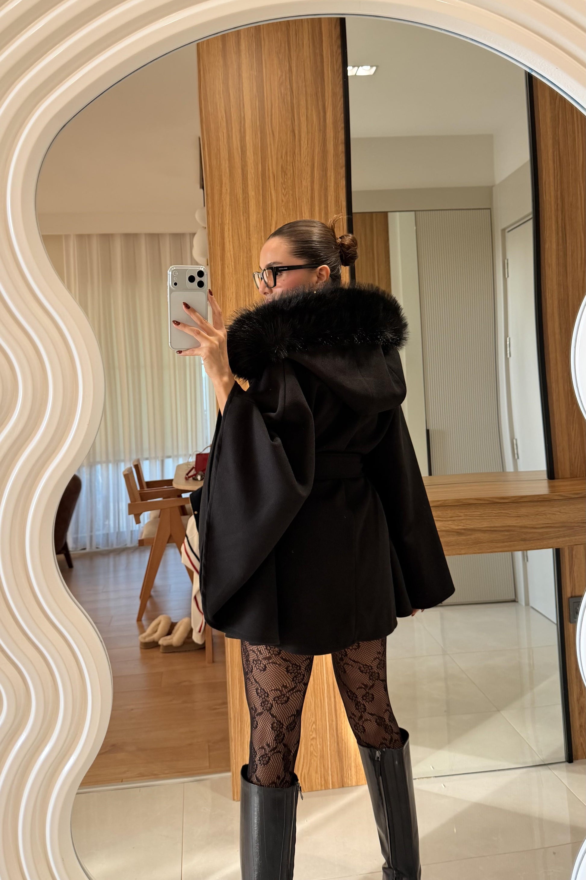 Darking Siyah Kürklü Panço