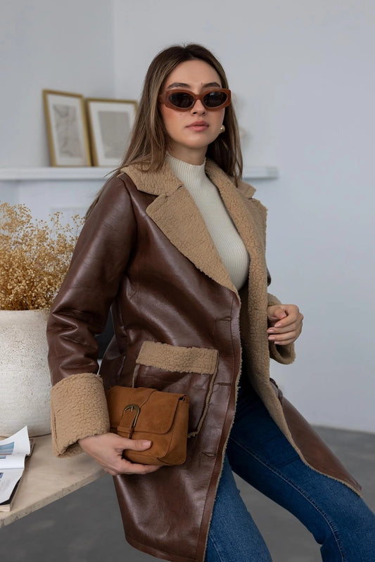 Deri Kürklü Kaban - KAHVERENGİ