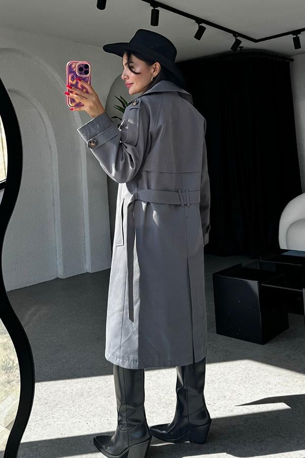 Devin Bel Kuşaklı Füme Trençkot