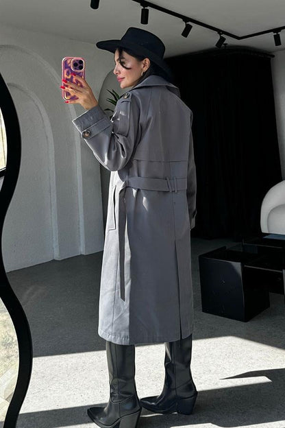 Devin Bel Kuşaklı Füme Trençkot