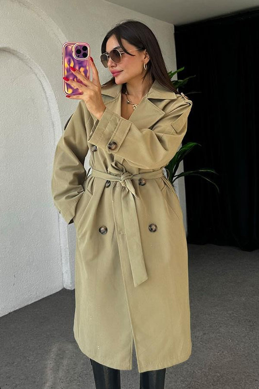 Devin Bel Kuşaklı Haki Trençkot