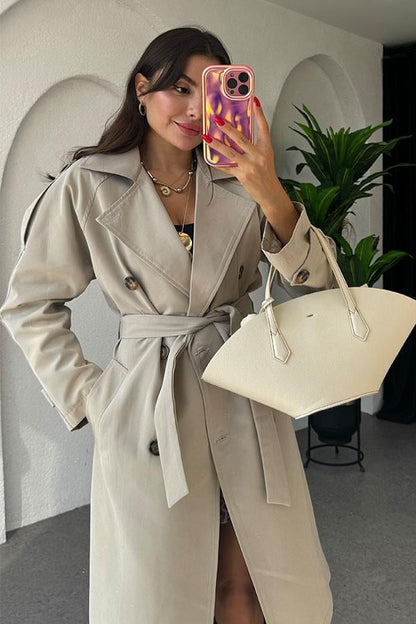 Devin Bel Kuşaklı Krem Trençkot