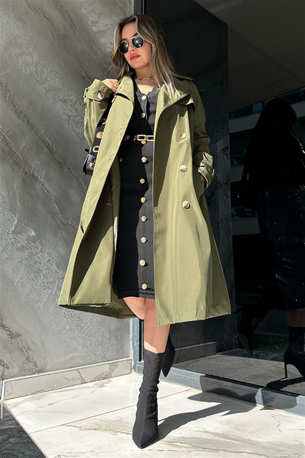 Dıanna haki yeşil trençkot