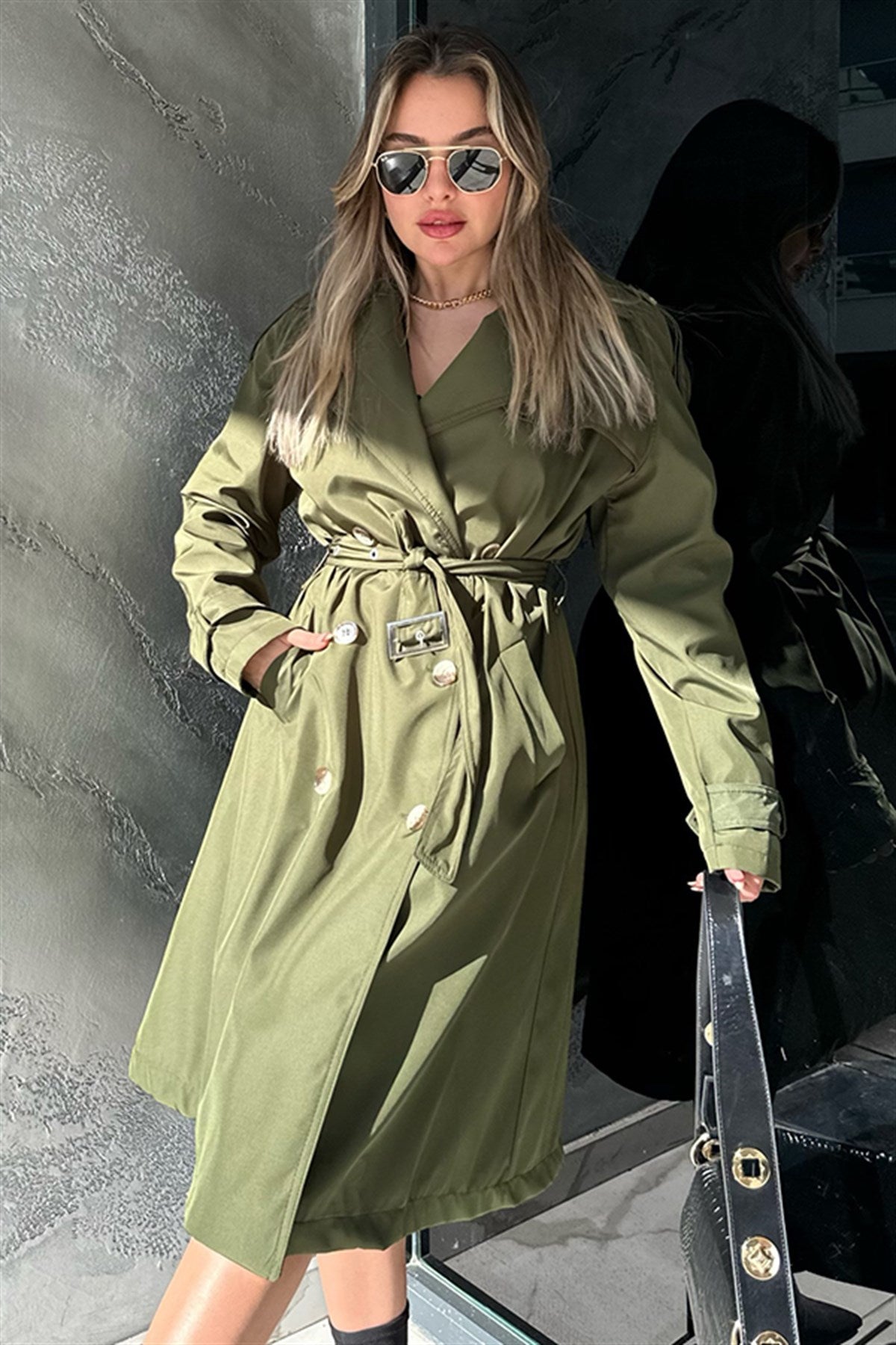 Dıanna haki yeşil trençkot