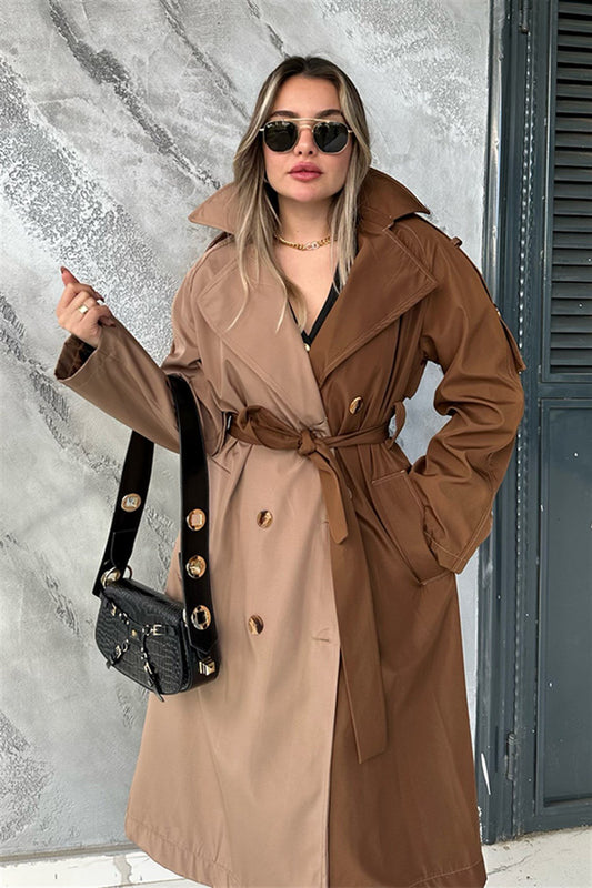 Dıanna kahve karamel çift renk trençkot