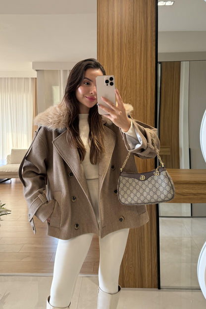 Dragun Sütlü Kahve Kürkü Çıkarılabilen Kaban