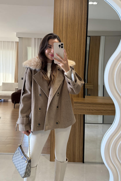 Dragun Sütlü Kahve Kürkü Çıkarılabilen Kaban