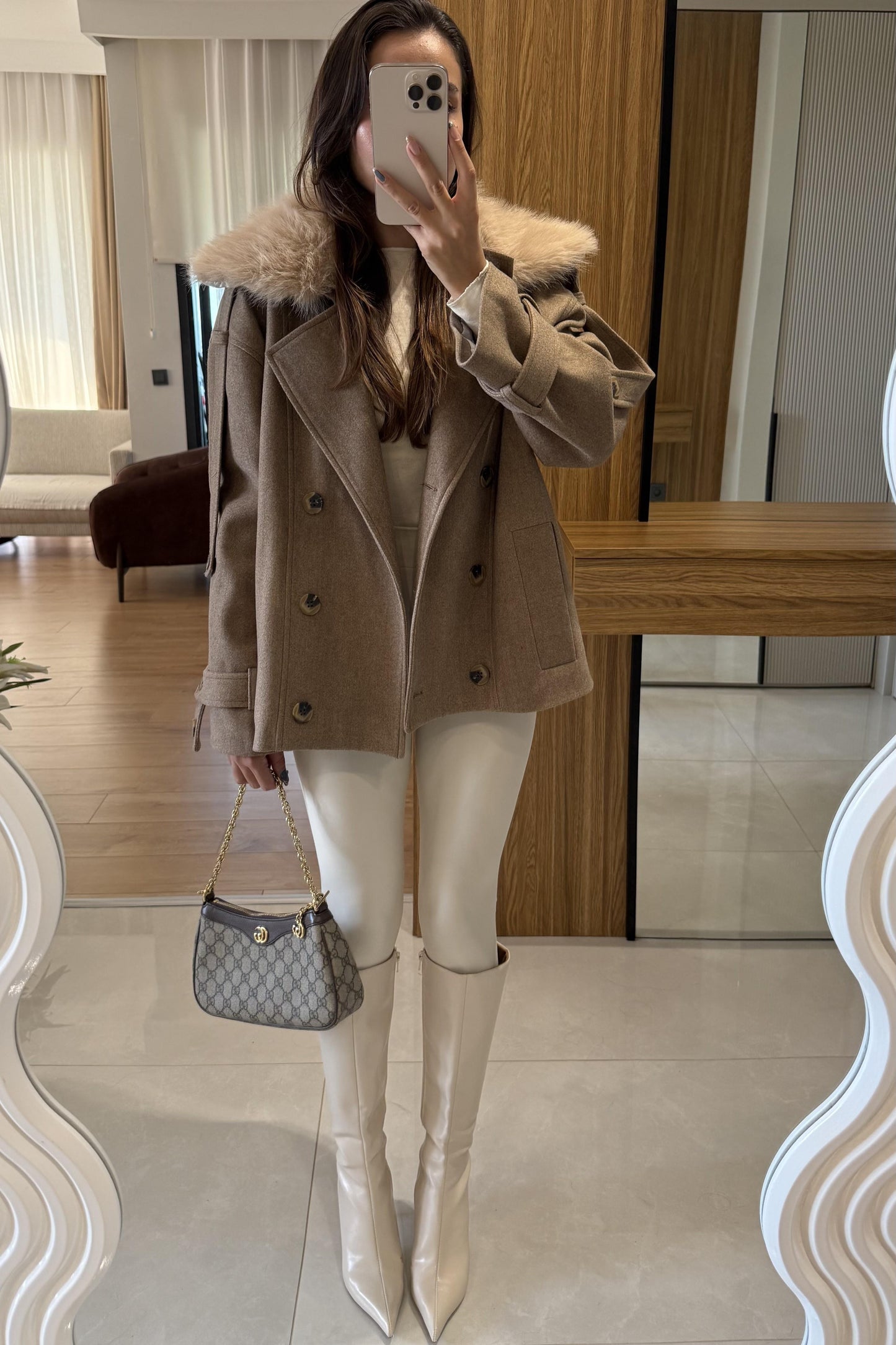 Dragun Sütlü Kahve Kürkü Çıkarılabilen Kaban