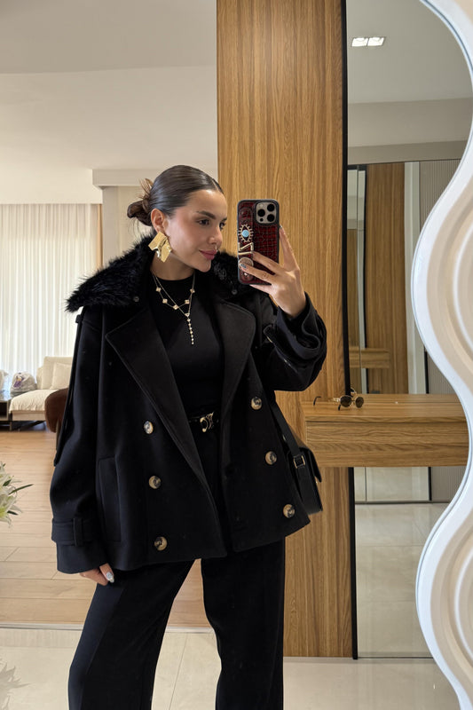 Dragun Siyah Kürkü Çıkarılabilen Kaban