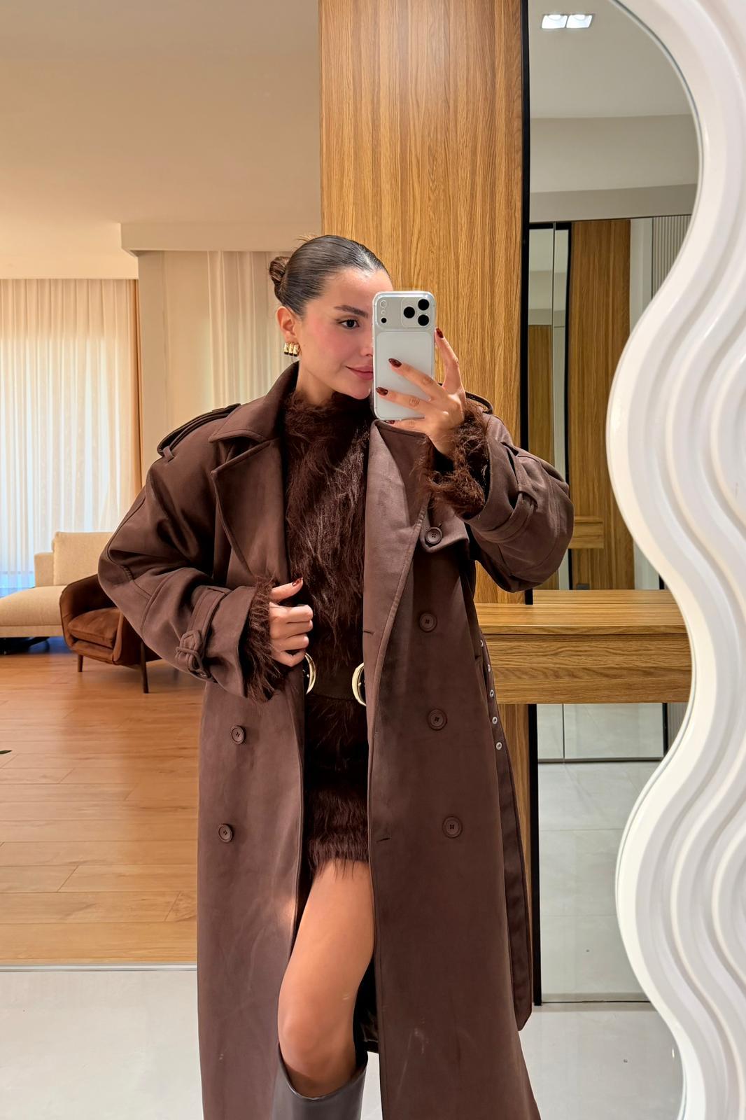 Drake Acı Kahve Süet Premium Trenç