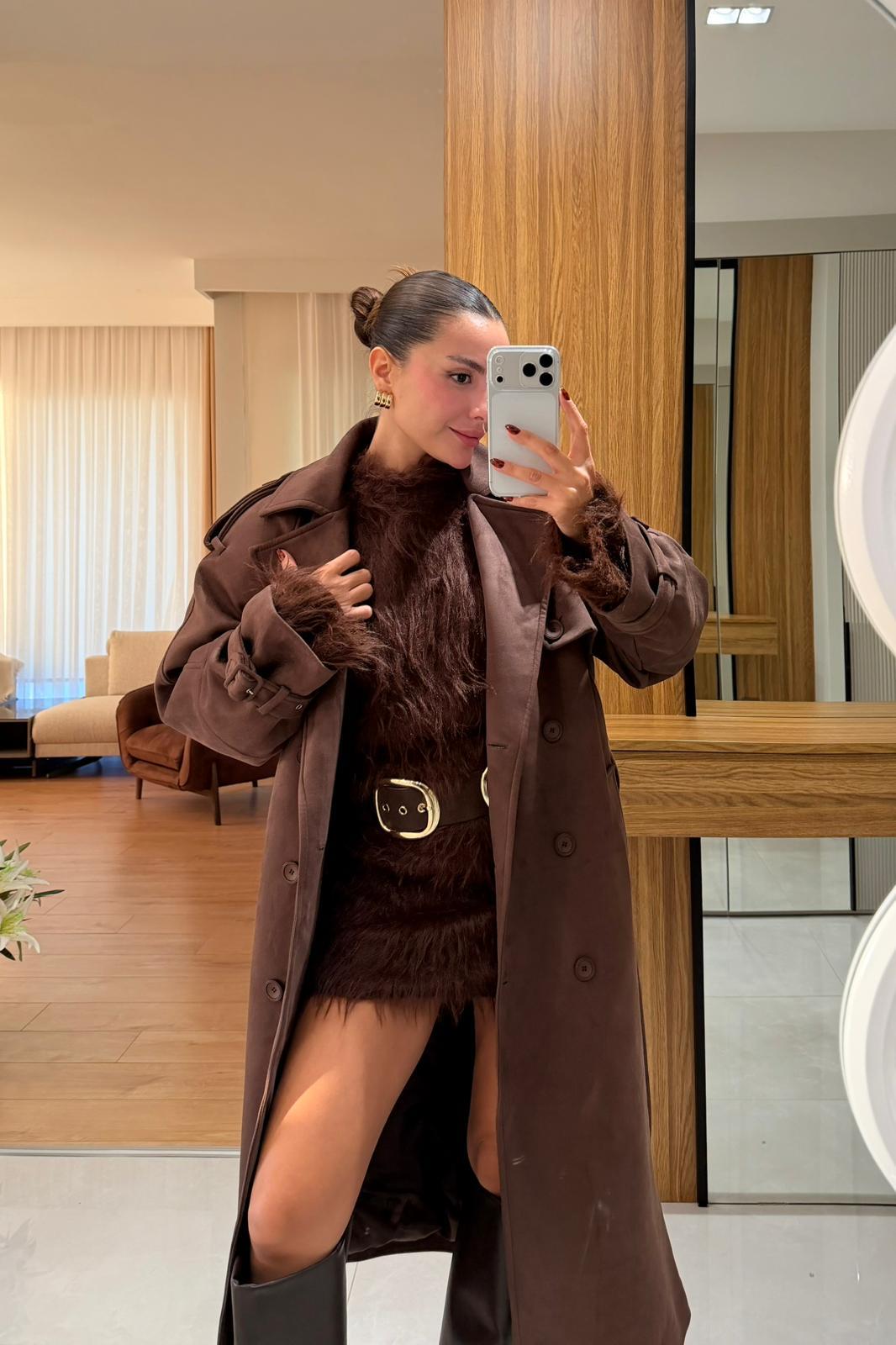 Drake Acı Kahve Süet Premium Trenç