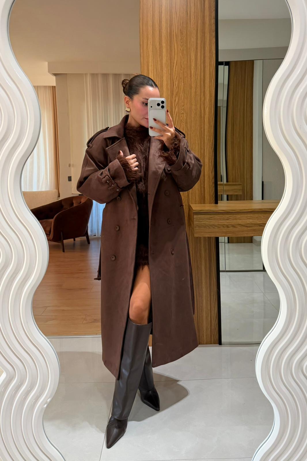 Drake Acı Kahve Süet Premium Trenç